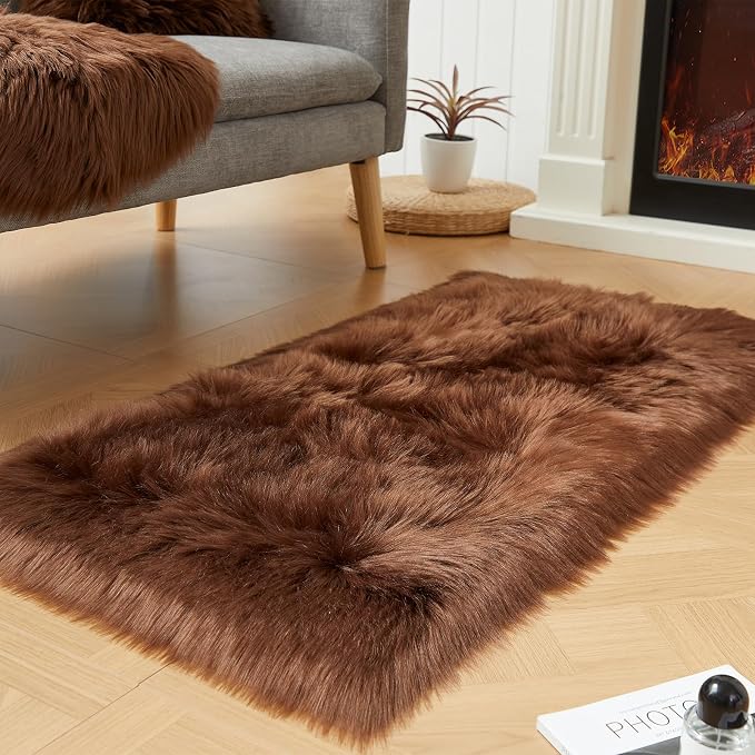 EasyJoy Ultra Soft Fluffy Shaggy Area Rug Faux Fur Rug Chair Cover Seat Pad - Image 3