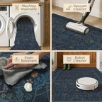 Washable 2x4 Entryway Rugs, Oriental Floral Small Blue Kitchen Rugs, Thin - Image 4