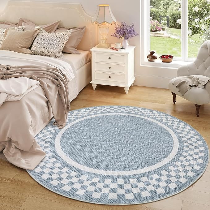 6ft Washable Round Rug for Entryway Modern Checkered Bedroom Circle Rug Non - Image 9
