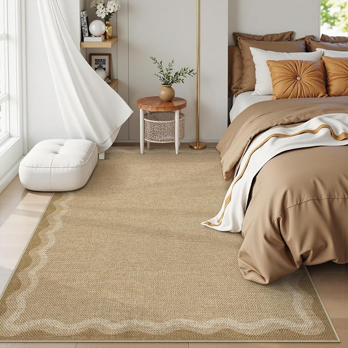 LIVEBOX Scalloped Washable Outdoor 5x7 Rug, Easy Jute Tan Rug - Image 3