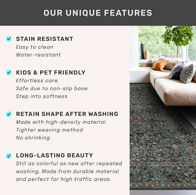 Dark Green Washable Entry Rug - Image 7