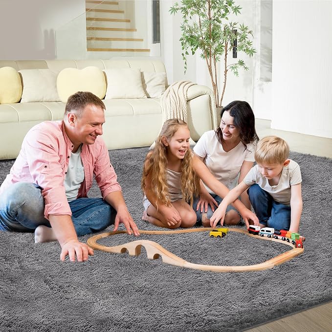 Ultra Soft Rug for Living Room, 8X10 Grey Fluffy Shag Area Rug for Bedroom - Image 2
