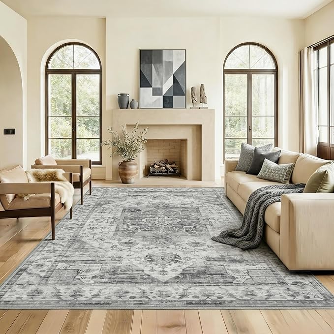 10x12 Area Rug for Living Room-Vintage Farmhouse Boho Floral Washable Stain by Unknown