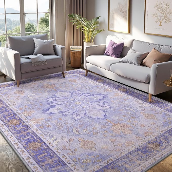RELEANY Area Rugs 5'x7' Washable Non-Slip, Floral Vintage Distress Medallion - Image 3