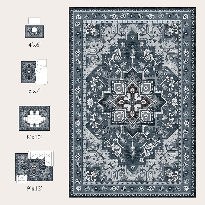 Rugflix 4x6 Area Rugs Machine Washable, Dark Navy Blue Carpet - Image 8