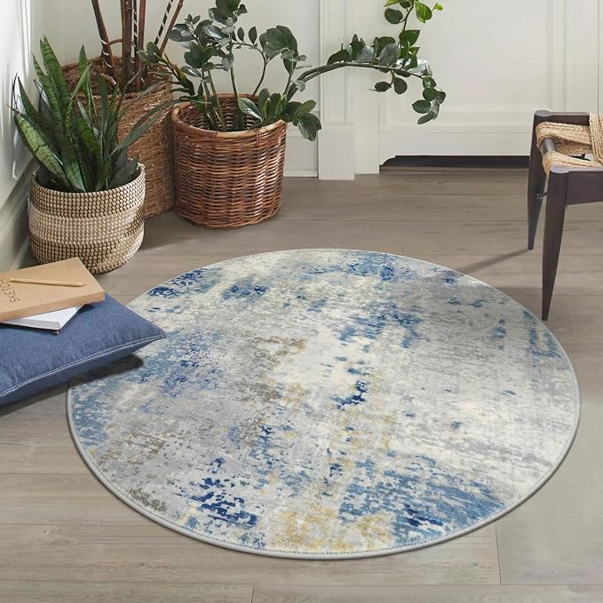 Lahome Modern Abstract Round Rug 3Ft, Contemporary Indoor Floor Throw Carpet - Image 8