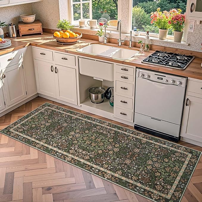 jinchan Zenith Floral Runner Rug 2x6 Washable Kitchen Runner Non-Slip Low-Pile - Image 5