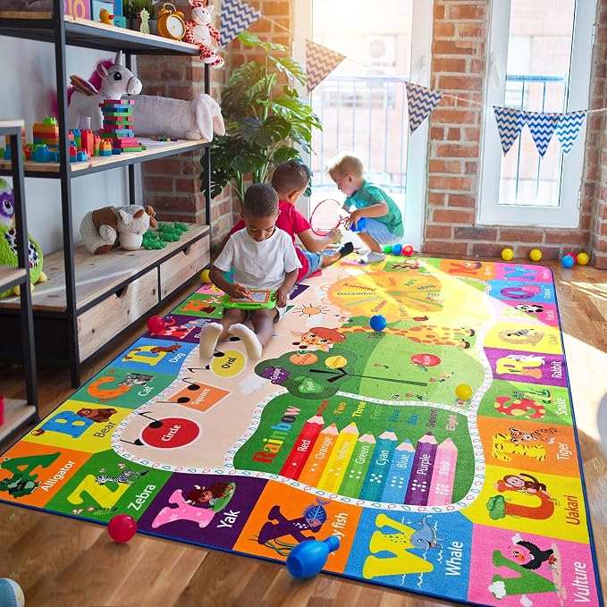 6x9 Playroom Rugs for Kids Washable, Educational and Fun Playmat by BBENRON