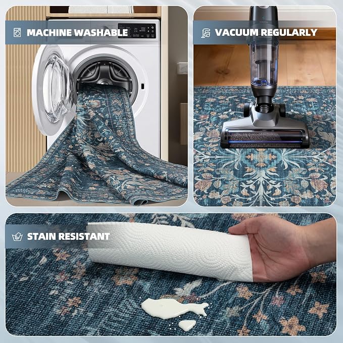 Washable Rugs 8x10 Area Rugs for Living Room, Ultra Soft Faux Wool Retro Carpets - Image 3