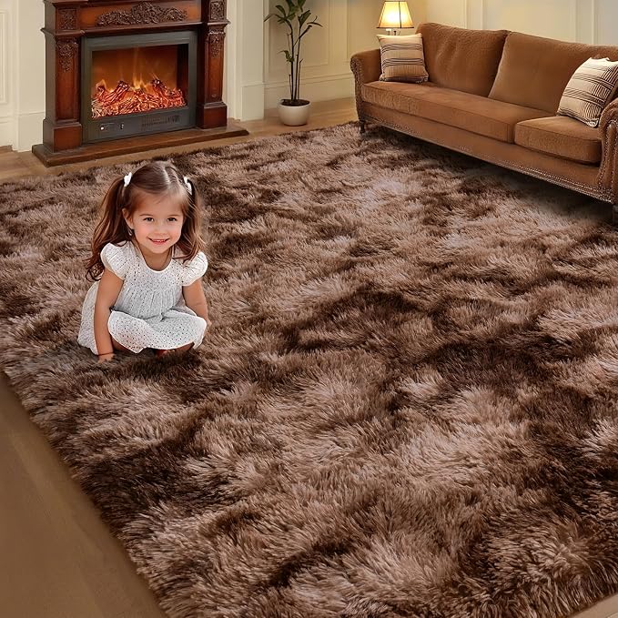 AROGAN Shag Brown Area Rug for Bedroom, 4x6 Feet Washable Non-Slip Modern - Image 6