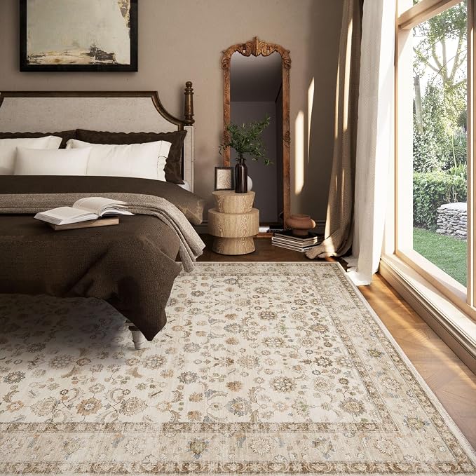 Washable Area Rugs for Living Room: 8x10 Bedroom Rug Boho Vintage Area Rug - Image 3