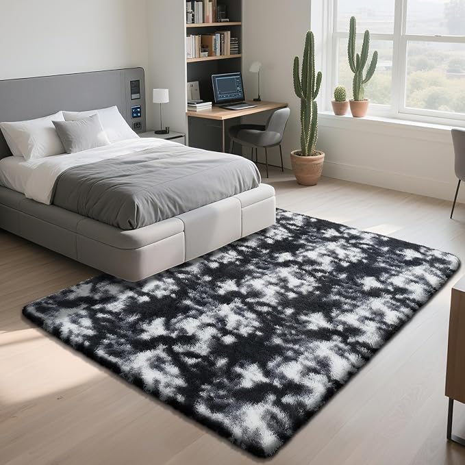 yongyangjuxin Fluffy Rug Shag Area Rug, Mottling Black 6x9 Area Rugs - Image 3