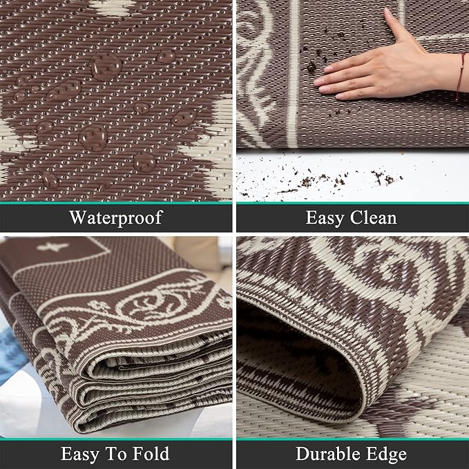 Pauwer Waterproof Outdoor Rug 6x9, Reversible Plastic Straw Patio Camping Rug - Image 5