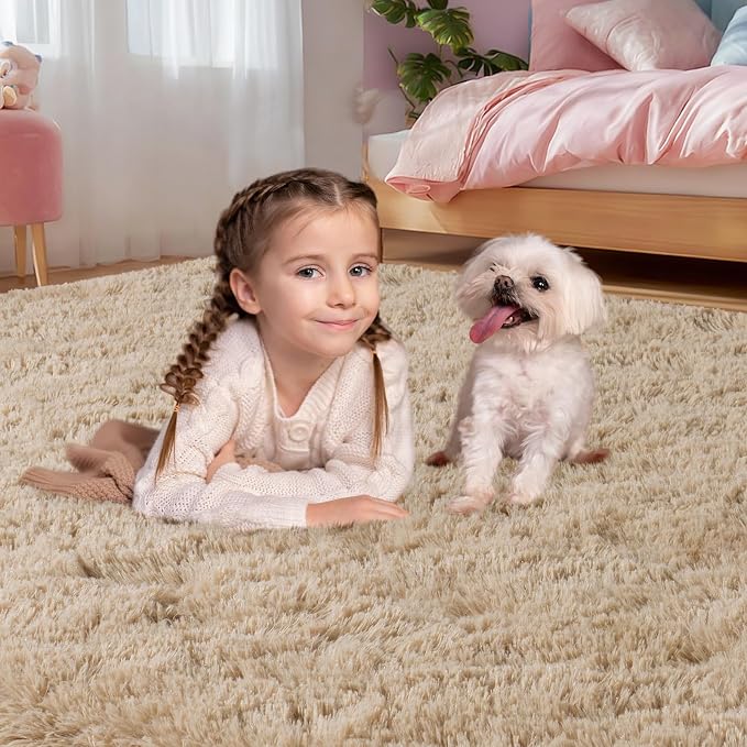 qulint Large Area Rug for Living Room 10x14, Soft Fluffy Tan Area Rug for - Image 8