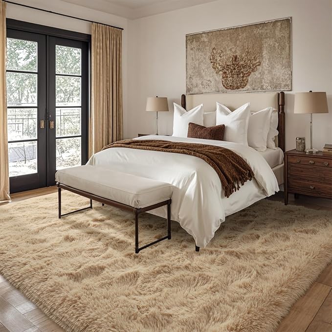 6x9 Ft Large Shag Beige Rugs for Living Room Bedroom, Ultra Soft Fluffy Furry - Image 2