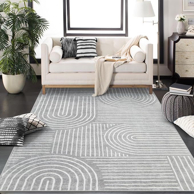 Lahome Abstract Washable Rugs, Soft Area Rugs 4x6 Non-Slip Grey Rug by Lahome