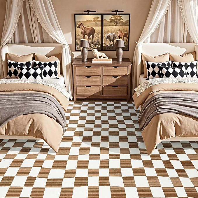 jinchan 8x10 Brown Checkered Area Rugs - Image 5