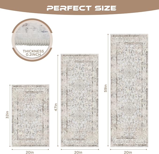 Sofort Boho Kitchen Rugs Set of 3, Non Slip Washable Kitchen Mats - Image 2