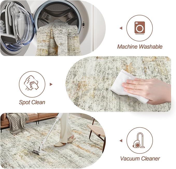 Soalmost 9x12 Area Rugs for Living Room, Non Slip Machine Washable Vintage Rugs - Image 4