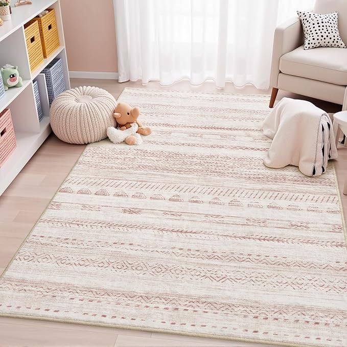 4x6 Pink Area Rugs for Living Room Machine Washable Rug Distressed Girls by Tchdio