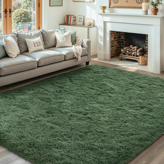 4x6 Ft Shag Green Area Rug for Bedroom Living Room, Ultra Soft Fluffy Furry by Cuzwlovita