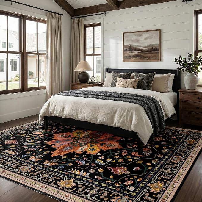 RELEANY Area Rugs 6'x8' Washable Non-Slip, Floral Vintage Distress Medallion - Image 2