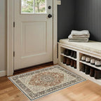 2x3 Rug for Entryway Hallway-Vintage Farmhouse Boho Floral Neutral Washable - Image 3