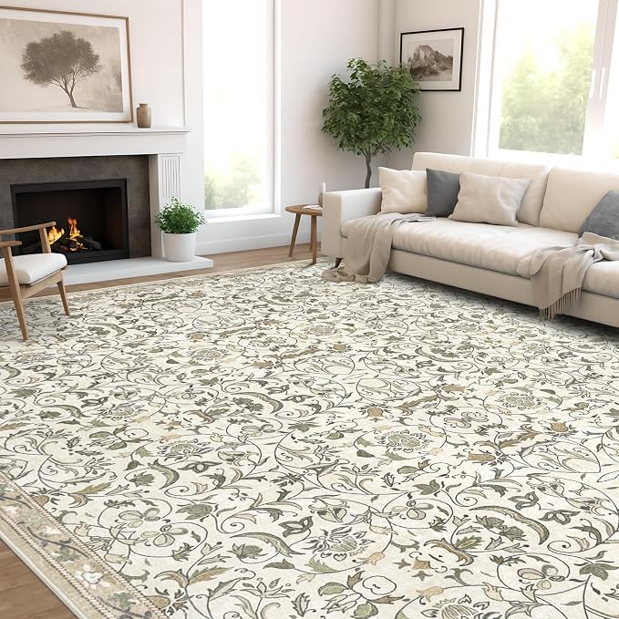 6×9 Washable Large Area Rugs for Living Room, Floral Soft Rug Non Slip Stain - Image 3