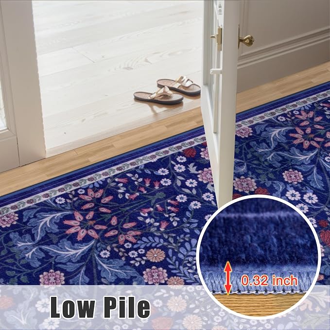 Entryway Rug 2X3 Small Rugs: Floral Washable Door Mat Vintage Soft Low Pile - Image 8
