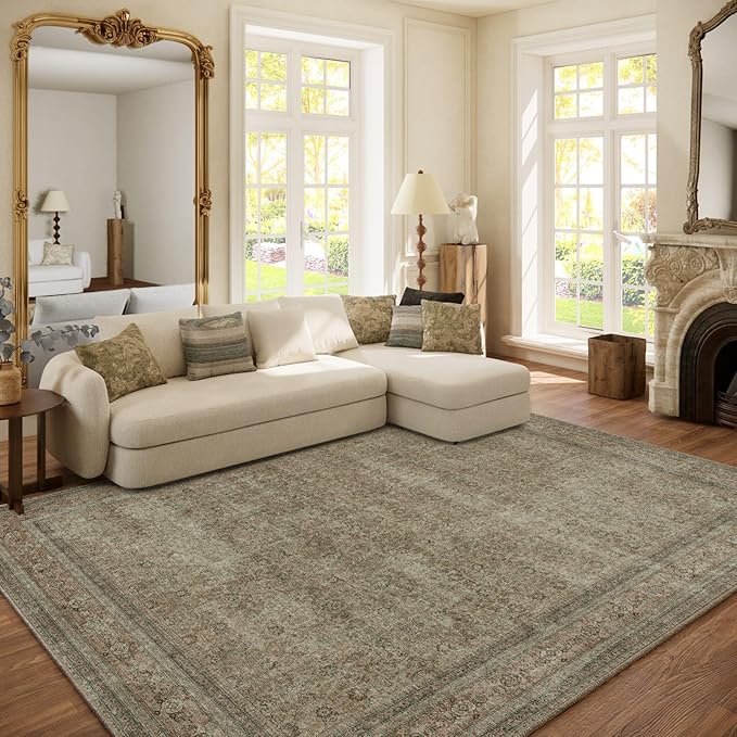 Washable Area Rugs for Living Room: 6x9 Bedroom Rug Boho Vintage Rugs Stain by palohom