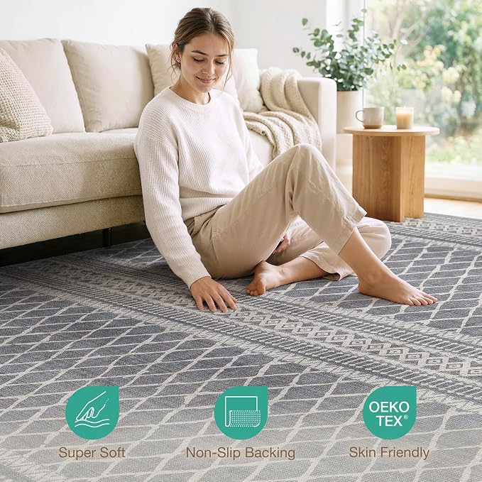 cotiled 10x12 Area Rugs Living Room Rug: Washable Boho Rugs - Image 2