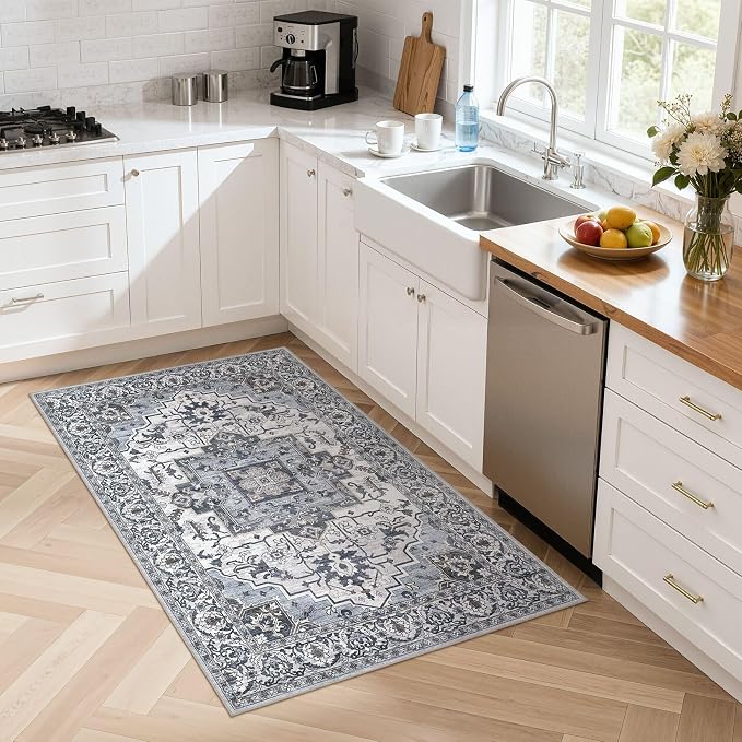 3x5 Area Rugs Living Room: Washable Vintage Rug Large Non-Slip Stain Resistant - Image 3