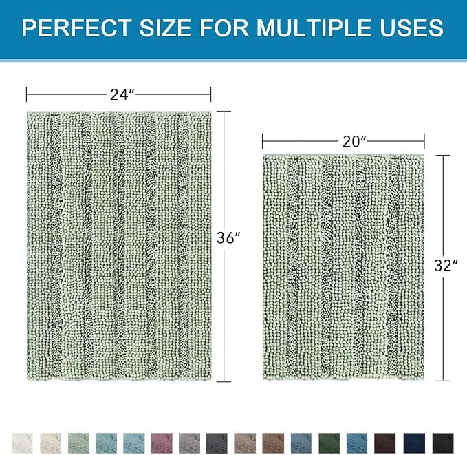 H.VERSAILTEX Bathroom Rugs Bath Mats Sets Super Absorbent Chenille Striped Bath - Image 2