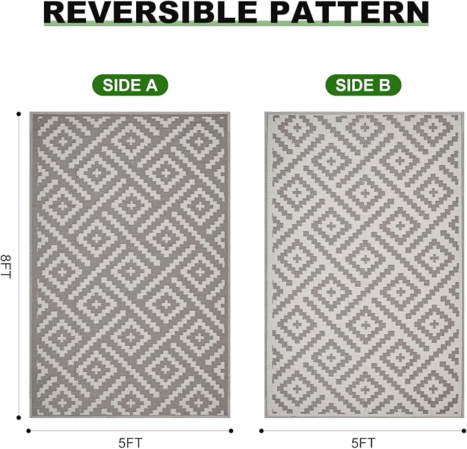 RURALITY Outdoor Rugs 5x8 Feet for Patios Clearance, Plastic Straw Waterproof - Image 2