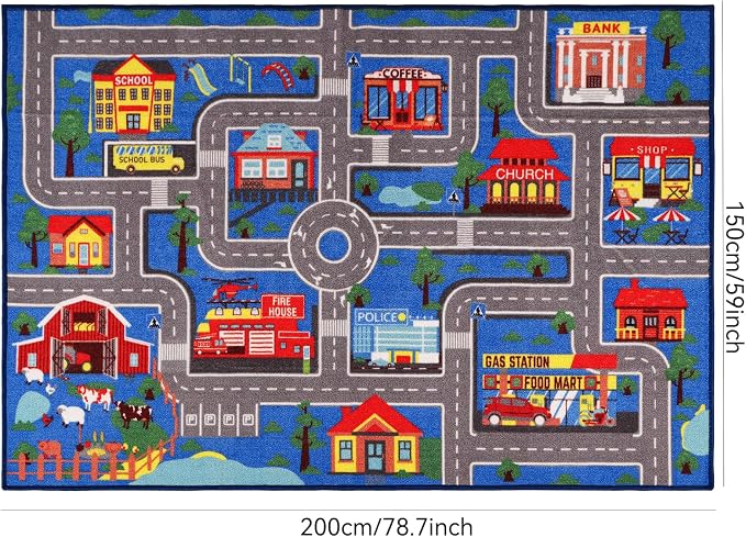 Kids Carpet Playmat Rug 78.7"x59", Car Rug - Image 2