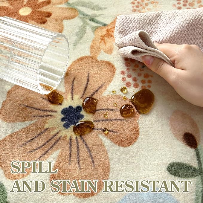 Lahome Floral Washable Round Rugs, Non-Slip Soft Round Rug 4ft Ultra-Thin - Image 6