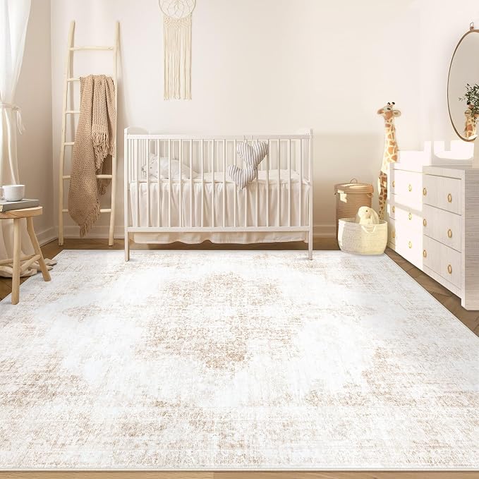 Area Rug 5x7 Vintage Rug: Washable Living Room Rugs Retro Medallion Distressed - Image 3