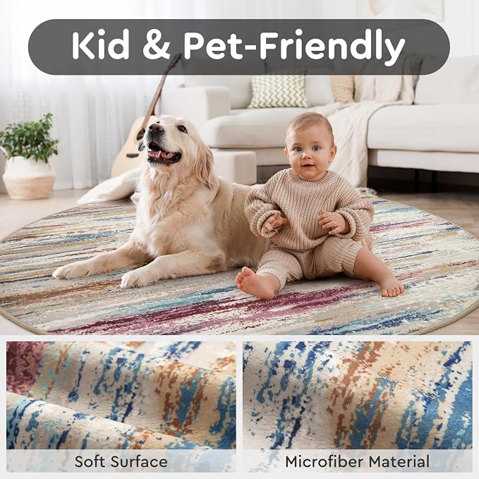 tchdio Round Rug 5FT Colorful Modern Abstract Circle Rug - Image 4