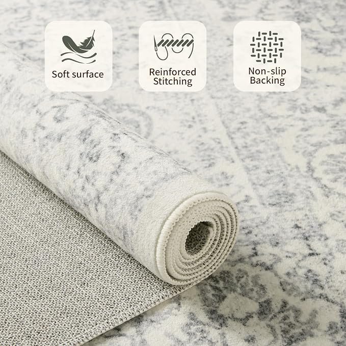 Rugxara 8x10 Washable Area Rug for Living Room, Extra Large Neutral Vintage - Image 4