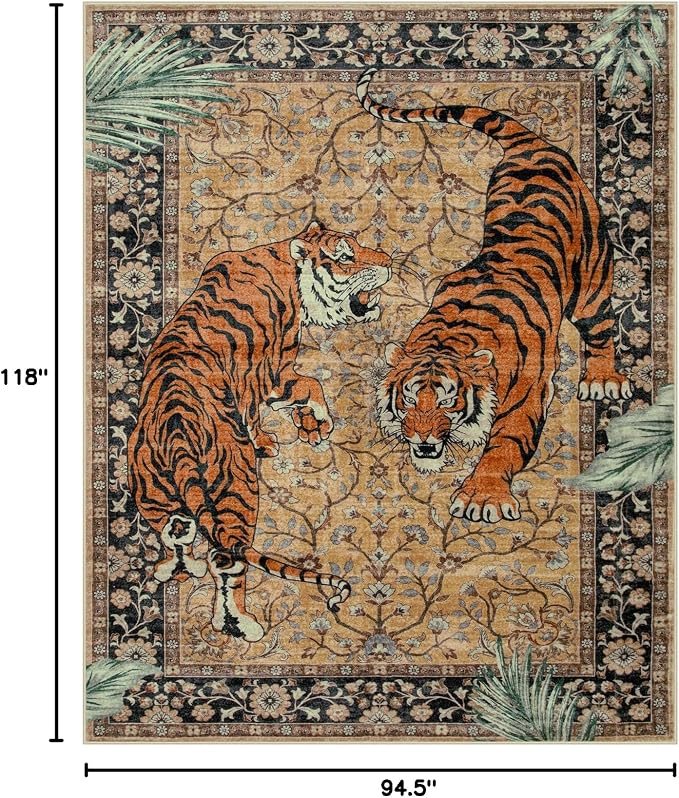 Moynesa Tiger 8x10 Area Rug, Washable Boho Rugs - Image 2