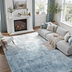 DCX Abstract Area Rug 6x9, Washable Blue Modern Rug by DCXWashableRug
