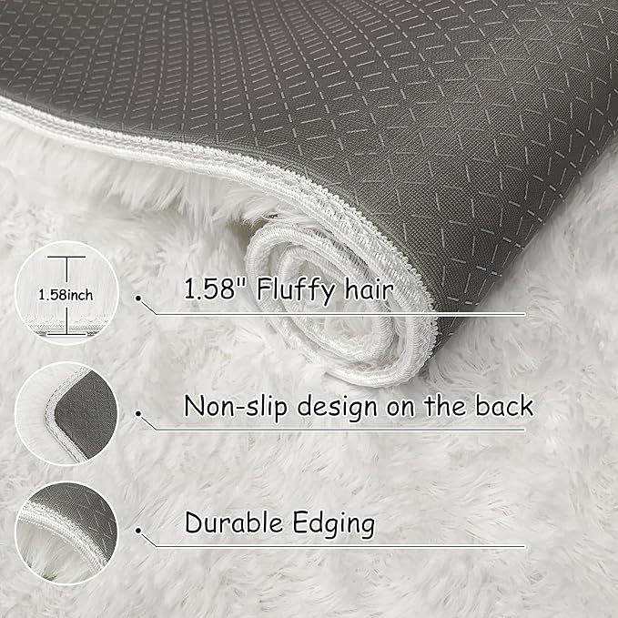 2x6 Ft Shag White Runner Rug for Bedroom Fuzzy Soft Fluffy Carpet Non-Slip - Image 5