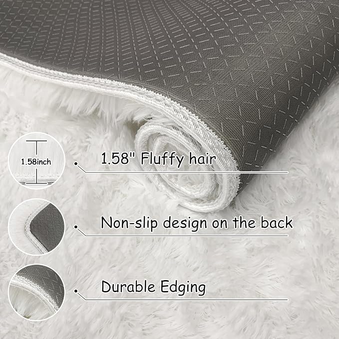 2x5 Feet White Soft Runner Rug for Bedroom Bedside, Fluffy Washable Runner - Image 6