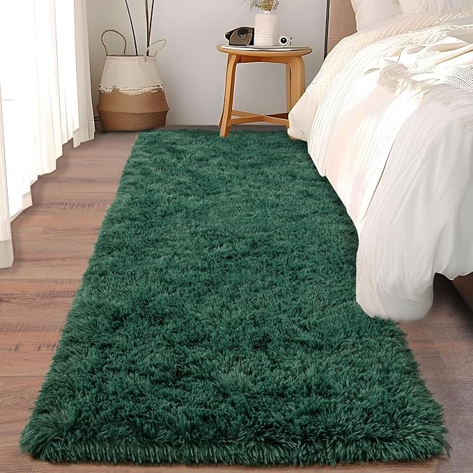 Soft Runner Rugs for Bedroom Hallways, 2x6 Green Fluffy Shag Throw Area Rug Non by Ailyei