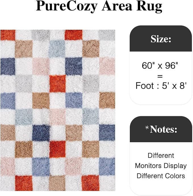 PureCozy Checkered Rug 5x8 for Living Room, Modern Rainbow Shag Rug Super Soft - Image 3