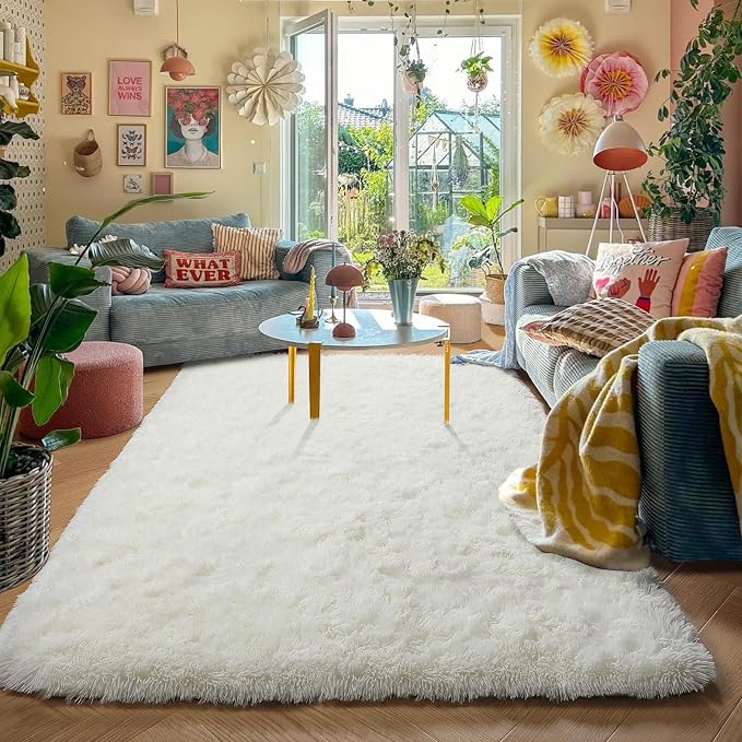 Amdrebio Ivory White Rugs for Bedroom Living Room, Soft Indoor Modern Area Rug - Image 5