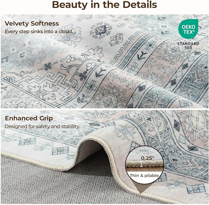 6x9 Washable Area Rugs, Large Living Room Rug, Vintage Boho Carpet, Non Slip - Image 3