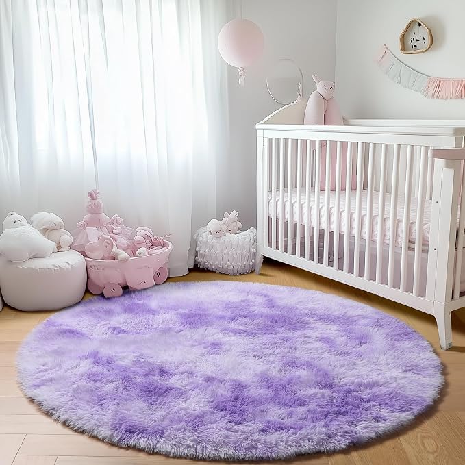 ONASAR Tie-Dyed Purple Round Area Rug 4ft, Soft Bedroom Circle Rugs Floor Mats - Image 8