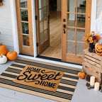 Striped Outdoor Front Door Mat 24"x51", Cotton Hand Woven Washable Black and - Image 9