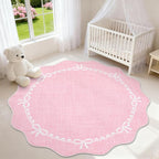 GarveeHome Scalloped Bow Rug for Living Room, 5ft Round Rugs Washable Solid by GarveeHome